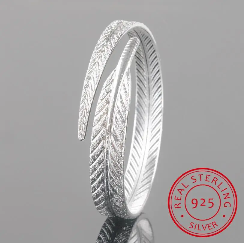 

Unique Women 925 Sterling Silver Leaf Bangles Open Cuff Bracelets & Bangles Fine Jewelry pulseras