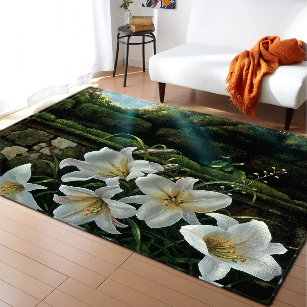 3D Print Poppies Flower Carpet Natural Scenery Floor Mat Sunlight Landscape Home Entrance Door Mat Living Room Rugs Bathroom Mat