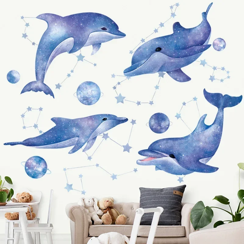 Nordic Style Wall Sticker Dolphins and Whales Teenagers Room Aesthetic  Decoration Creative Painting