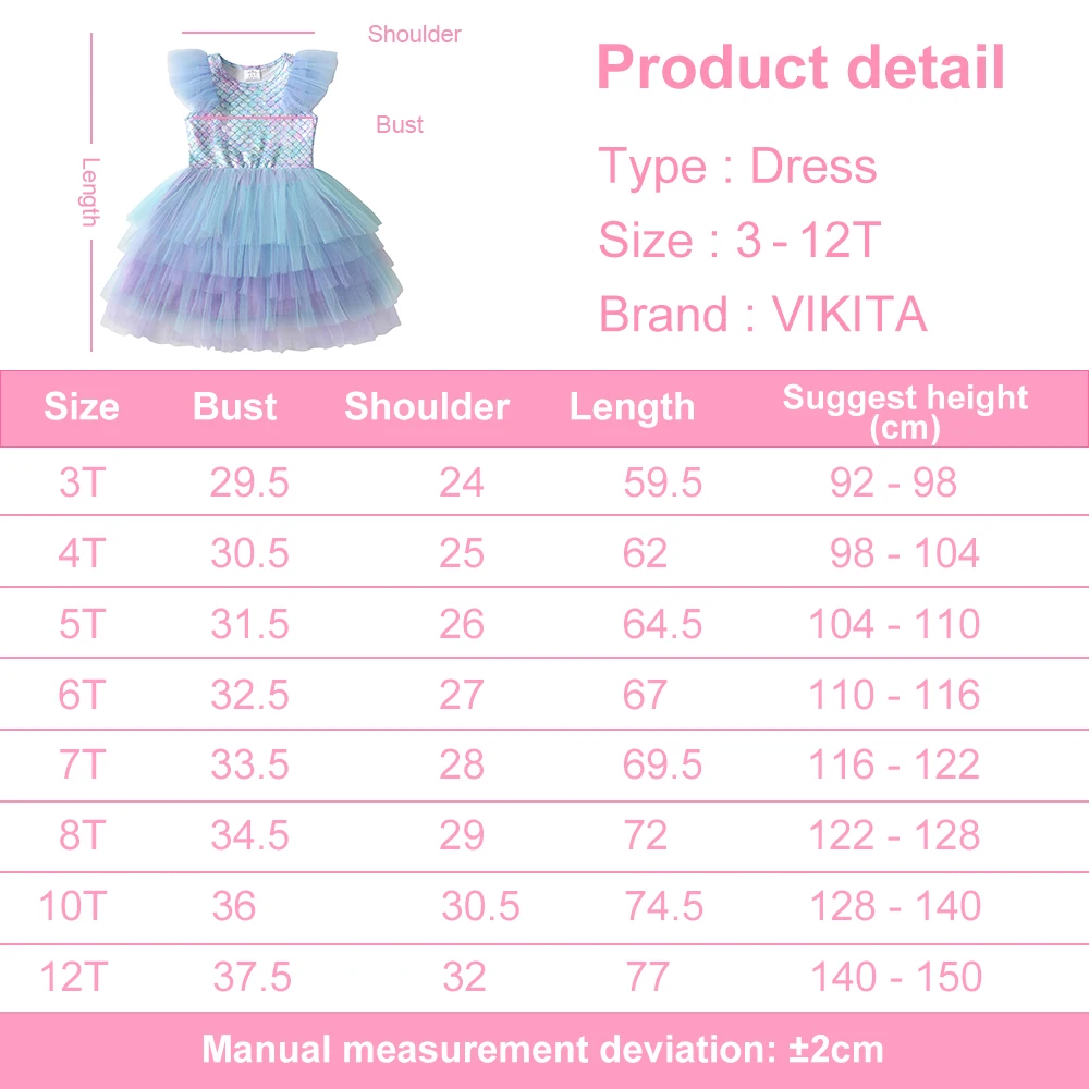 Vikita Mädchen Flare Ärmel Sommerkleid Kinder Meerjungfrau drucken Geburtstags feier Reise Strand Prinzessin Kleider Mädchen Mesh Tüll Kleid