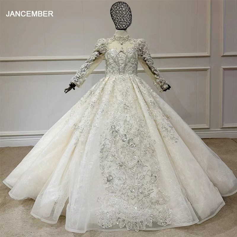 Vestido de princesa de flores para niña, traje de Organza con cuello alto, JANCEMBER de cristal, fiesta de cumpleaños y noche, WN062, 2023