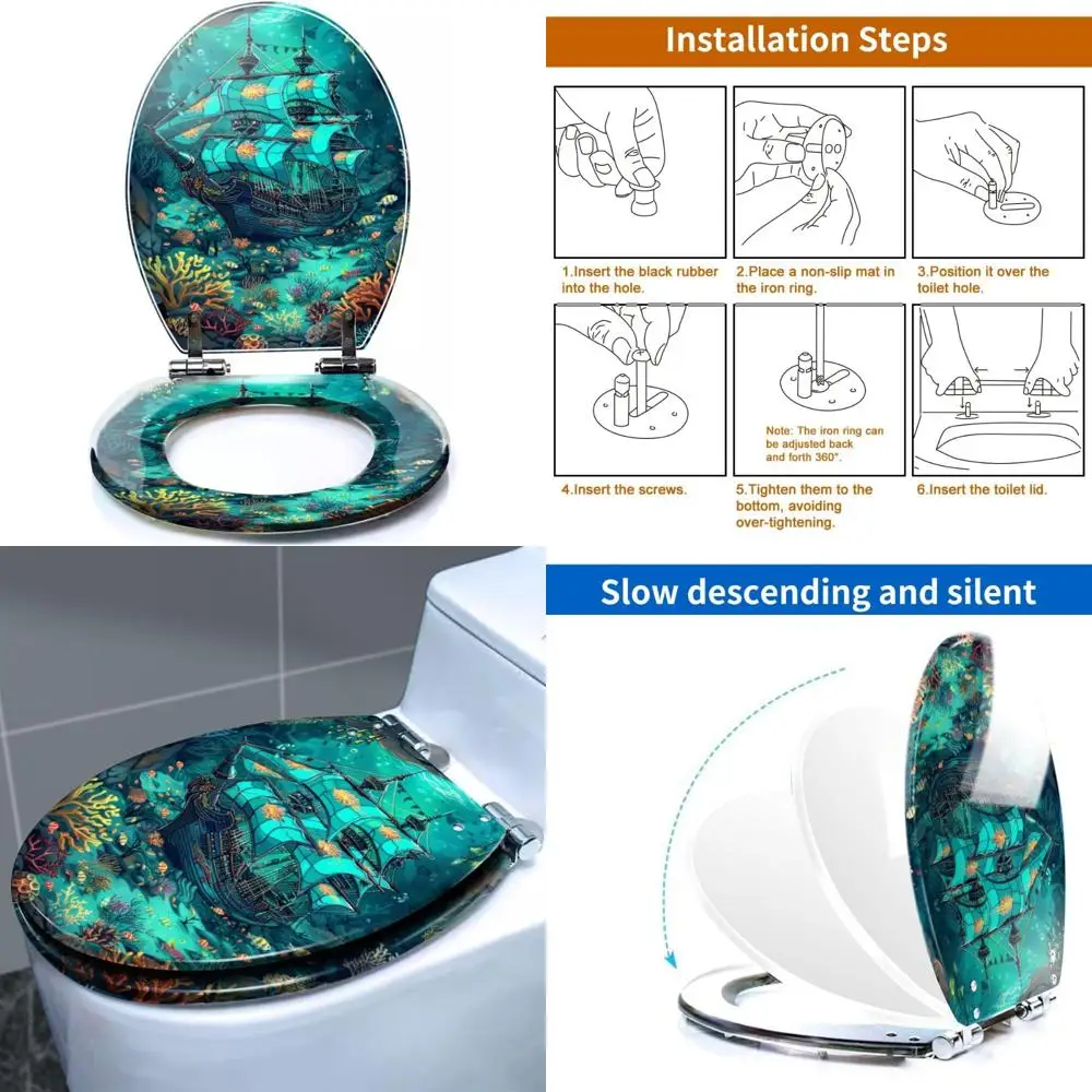 

Сиденье для унитаза из смолы бирюзового цвета с функцией медленного закрытия и легкой установкой