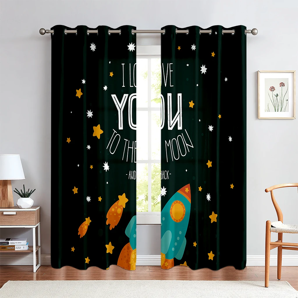 Cartoon Astronaut Printed Curtains, High Light-Blocking And Heat-Insulating Curtains, Bedroom, Living Room Decorative Curtains