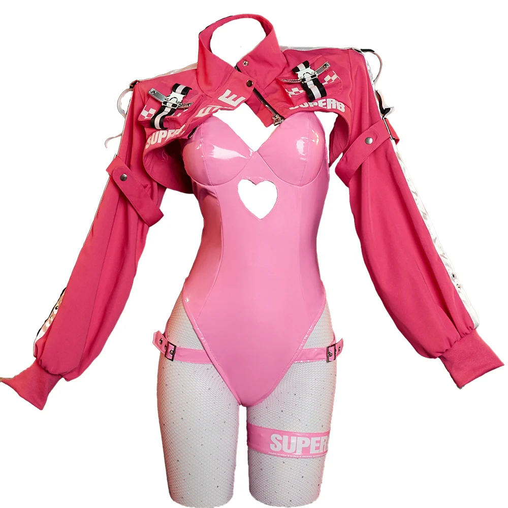 Mobbunny Damen Alice Derivative Sexy Dessous Halloween Bunny Kostüm Body und Jacke mit Netzstrümpfen und Stirnband