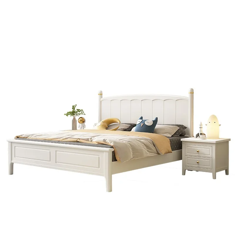 Nordic solid wood  children's bed  twin bed cream white 1.2m 1.8m king size children beds for boys and girls