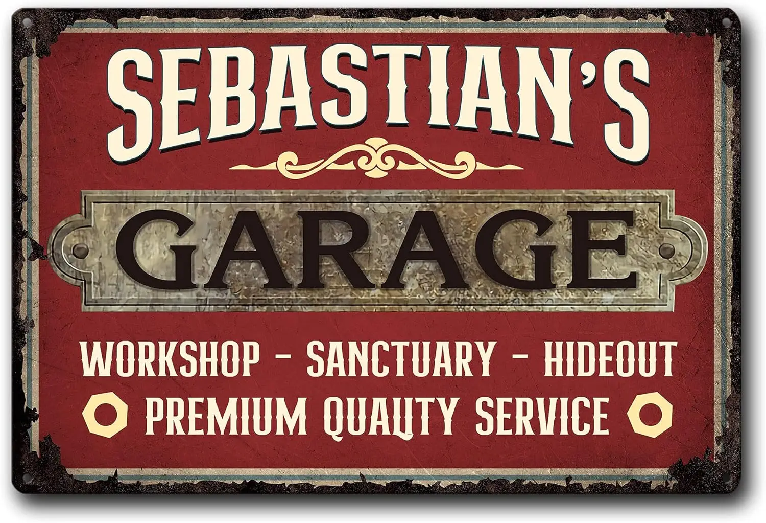 Customized Garage Wall Décor – Workshop Sanctuary Hideout Garage Sign Personalized Name Printed Metal Sign, Best for Men Ca sign