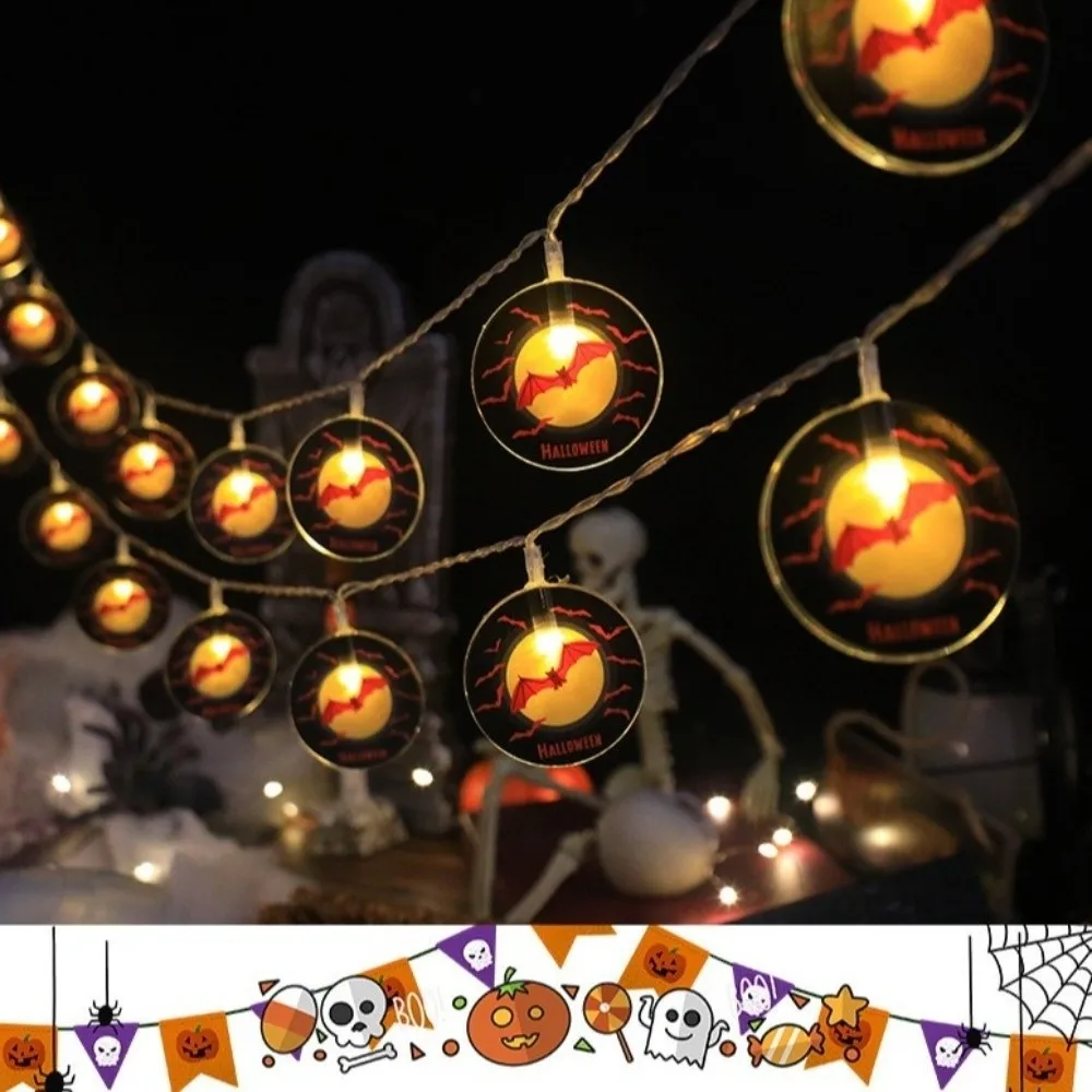 Luminous Halloween LED String Lights Twinkle Spiderweb Halloween Festoon Light Battery Powered Skull Pumpkin Bat