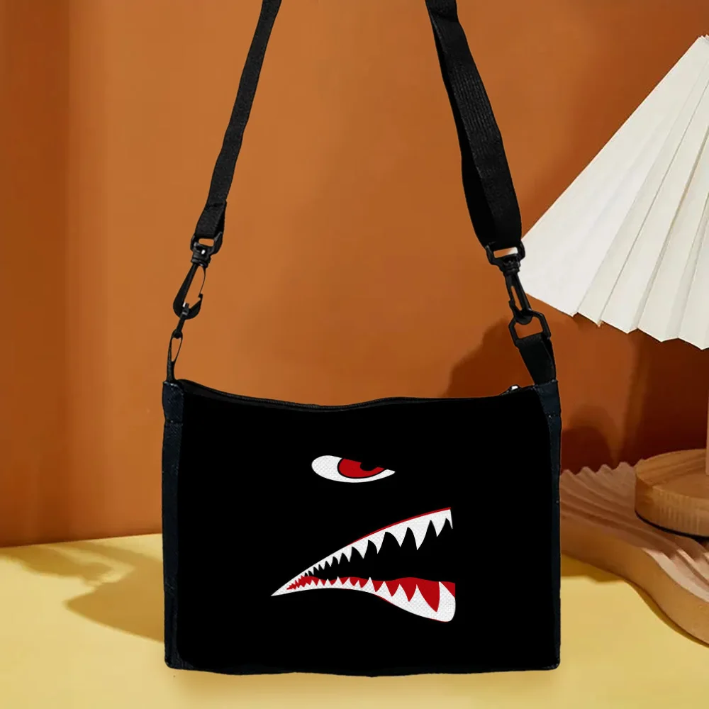 Shark Mouth One-Shoulder Crossbody Bag with Zipper, Hand Washable, Adjustable Straps, Suitable for Outing and Gifts