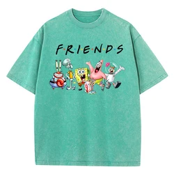 Spongebob Squarepants Commemorative Photos Woman T-Shirts Summer American Retro Cotton Tees Loose Short Comics Medium Strecth