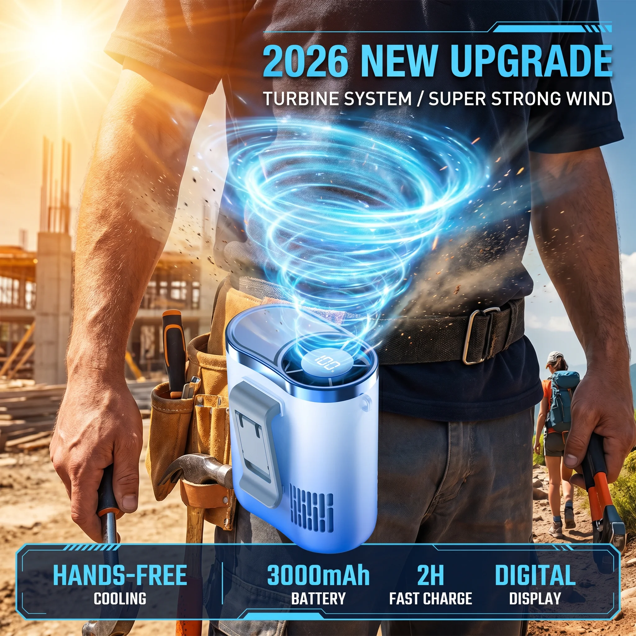

2026 New Upgrade Portable Waist Fan 100-Speed Strong Wind Rechargeable Neck Fan Quiet Long Battery Life Clip-on Fan For