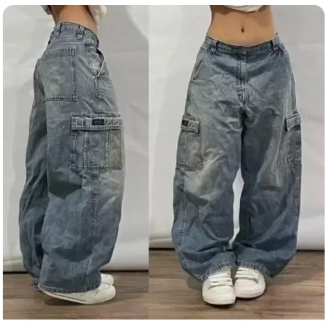 Street Y2K American style Trend Loose Straight Jeans Women Harajuku Hip Hop Joker Wideleg Pants Couple Casual High Waisted Jeans