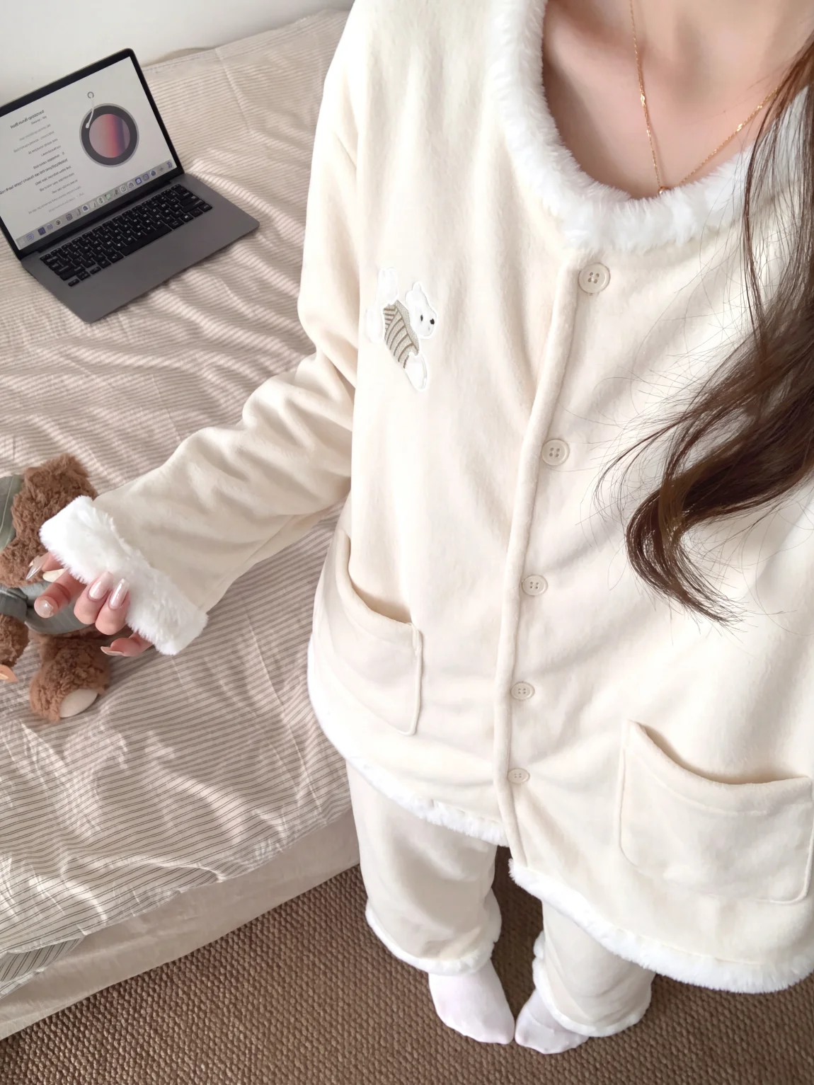 warm-fleece-pajamas-set-women's-long-sleeve-long-pants-home-clothes-suitable-for-outdoor-wear-autumn-winter-home-comfortable