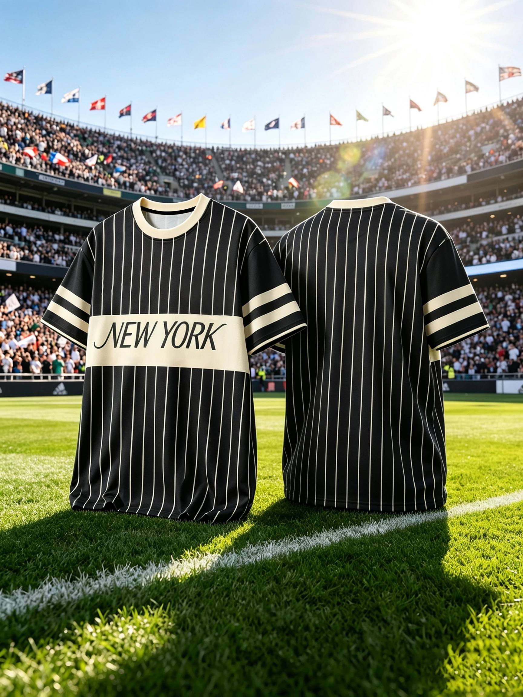 Vintage City Style Soccer Jersey Vertical Stripe Letter Print Tee