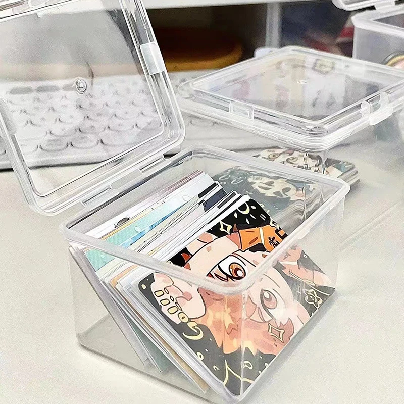 Dustproof Transparent Flip Lid Card Storage Box Small Card Holder Game Card K-pop Star Postcard Desktop Organizers Case