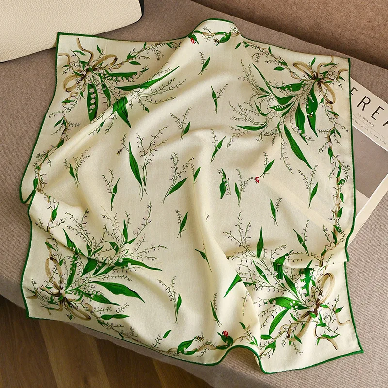 2027 Women Wool Silk Blend Square Scarf Abstract Oil Painting Print Soft Warm Neckerchief Versatile Neck Wrap Bandana Accessory