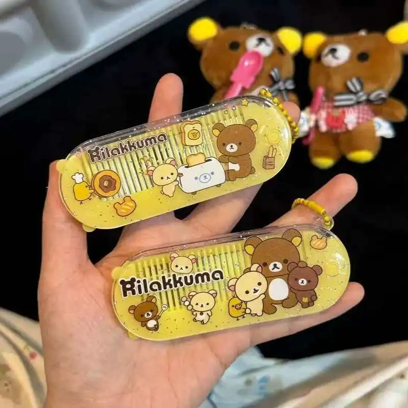 Rilakkuma Comb With Mirror Anime Relax Bear Mini Hair Brush Women Travel Portable Folding Bangs Combs Looking Glass Girls Gift - view 6