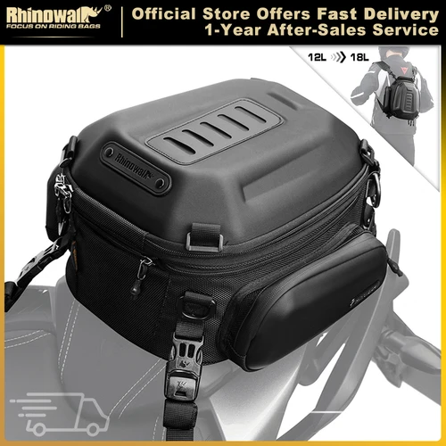 Imagen 1 del producto Rhinowalk-bolsa trasera para motocicleta, bolsa impermeable para asiento trasero de motocicleta, 12L-18L, carcasa dura expandible, mochila para equipaje con Motor, funda para conductor