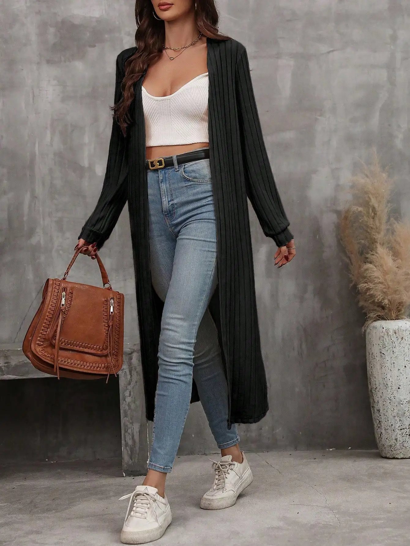 Manteau Cardigan Long tricoté pour femmes, avec poches, tissu automne-hiver pour femmes