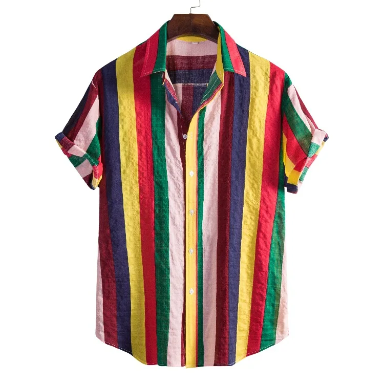 Men's Striped Shirt 3D Fashion Holiday Style Short Sleeve Oversized-Shirt Clothing Casual Beach Street Top Sweatshirt Party