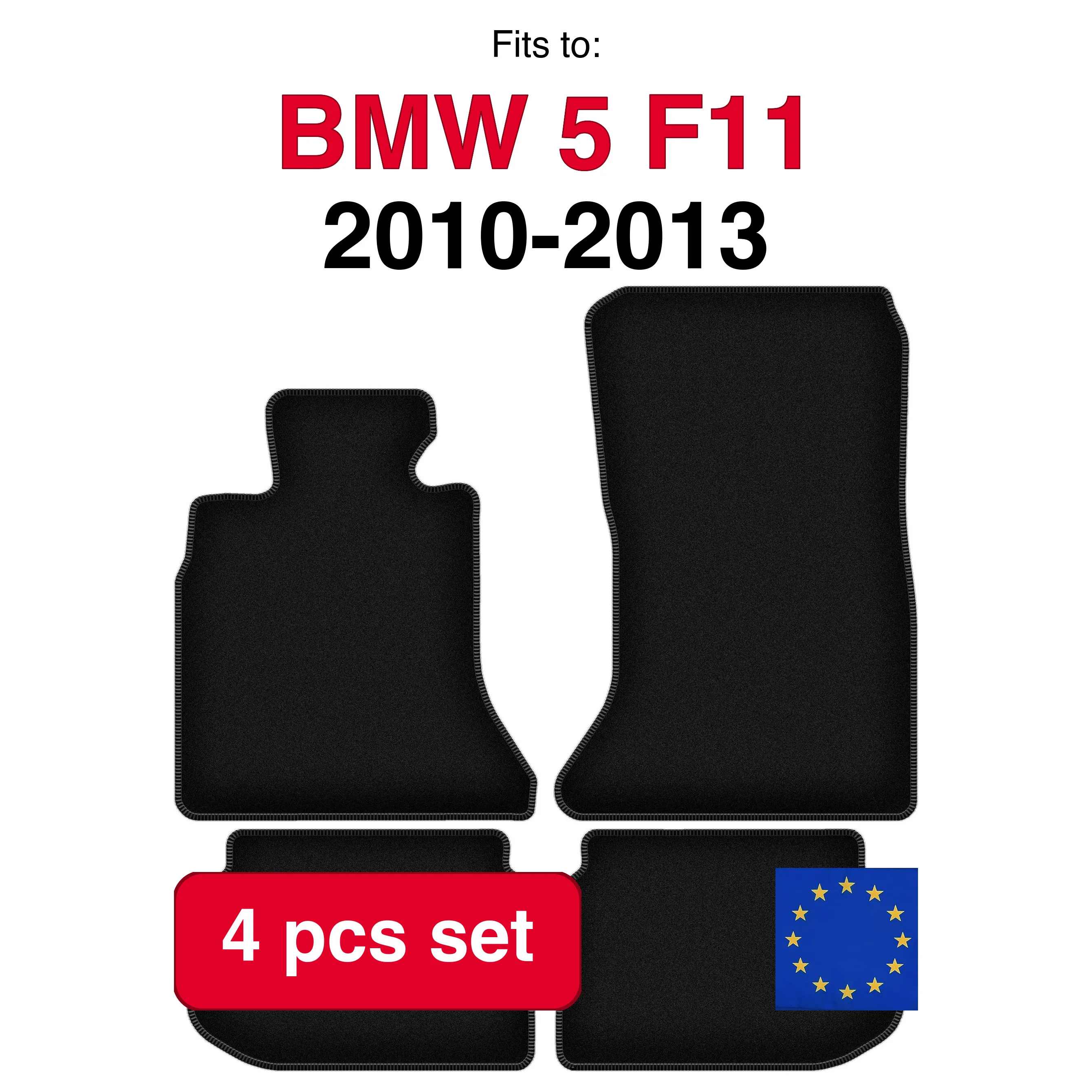 Velour tapijten set voor BMW 5 F11 stationwagen (2010-2013) - Zwart (4 stuks) in de auto passende automattenset