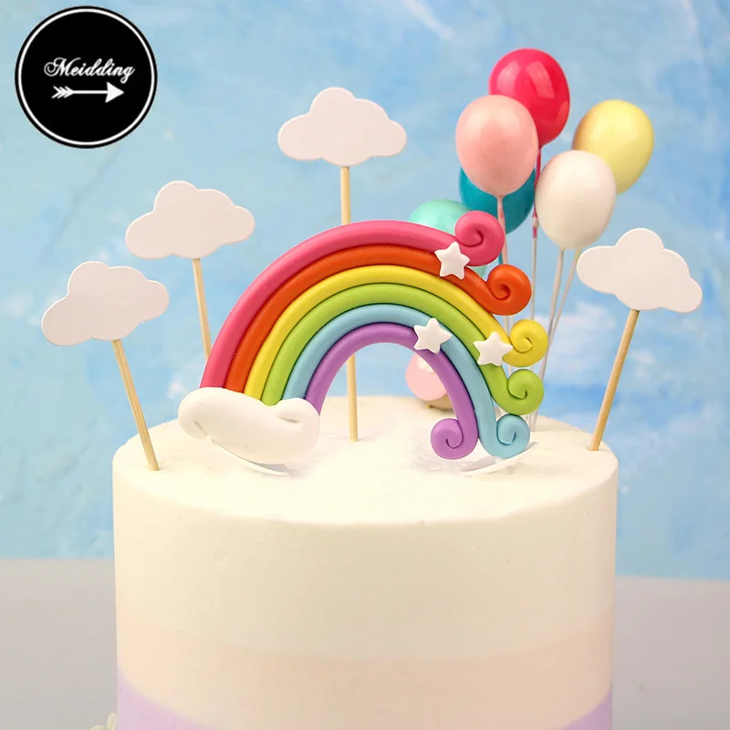 Unicorn Cake Topper Kit Cloud Rainbow Balloon Happy Birthday Banner Cake Decoration For Boy Girl Kid Birthday Unicorn Party