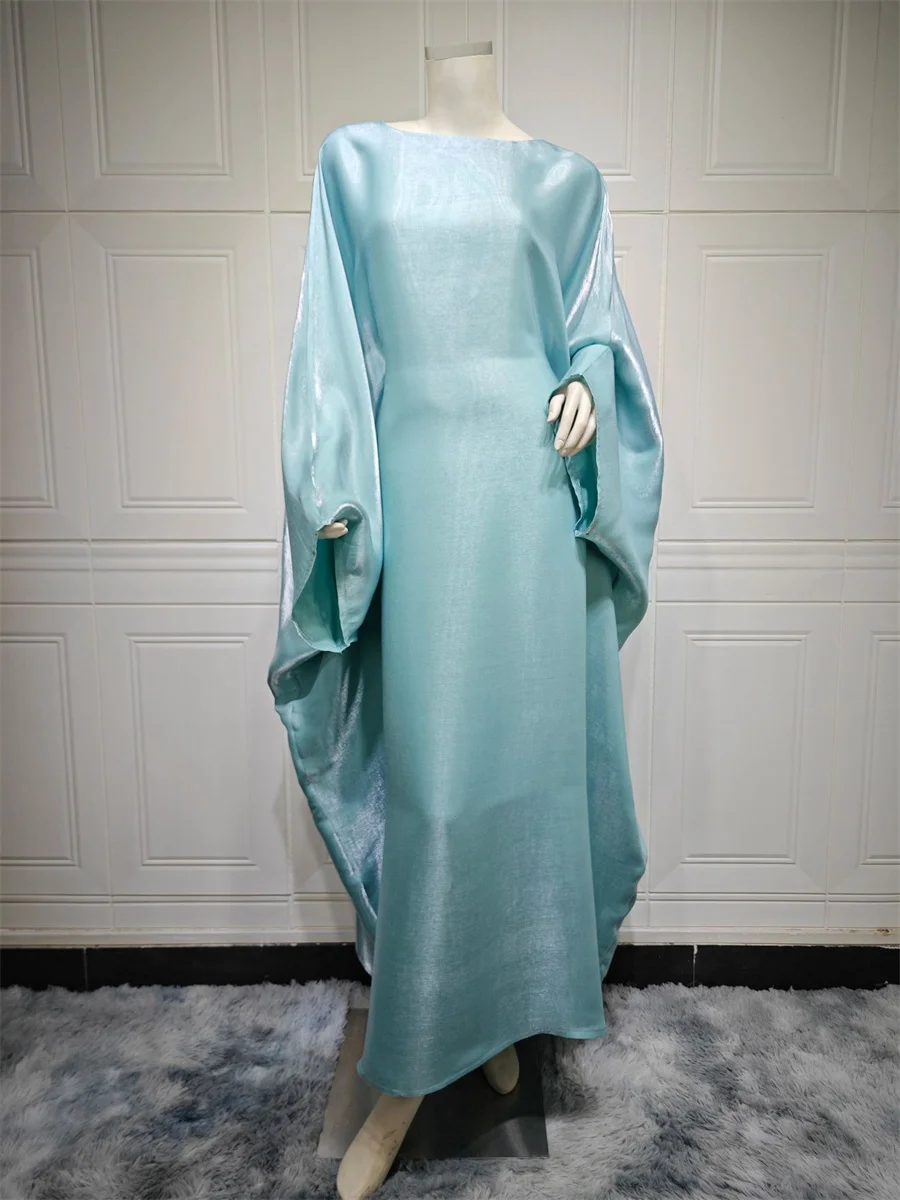 Kebaya Abayas For Women Kaftan Robe Musulmane Femme Vestidos Ramadan Satin Abaya Islam Muslim Summer Batwing Sleeve Maxi Dress