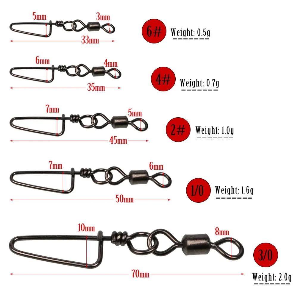 Sougayilang 50PCS Stainless Steel Fishing Connector Pin Bearing Rolling Swivel Snap Pins Fishing Tackle Accessor