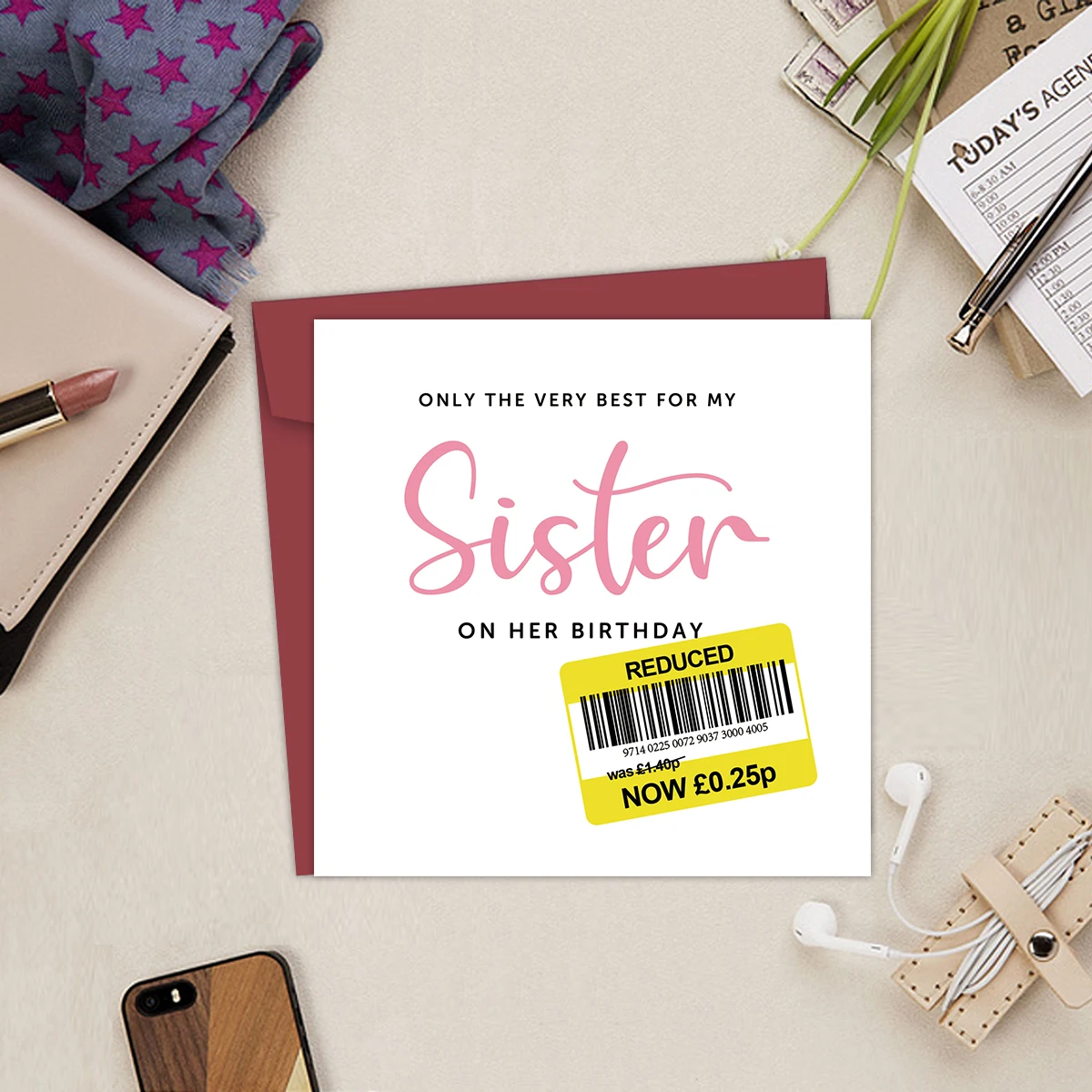 1 Stück lustige Geburtstagskarte für die Schwester, reduzierte Karte, humorvolle Geburtstagskarte für die Schwester mit Umschlag, Geburtstagsgeschenke für die Schwester. – Detail 7
