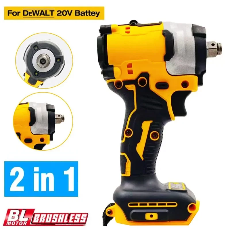 Brushless Impact Wrench Electric Screwdriver 500N.M 2-in-1 Cordless Driver Repair Power Tools for Dewalt 18V 20V Battery
