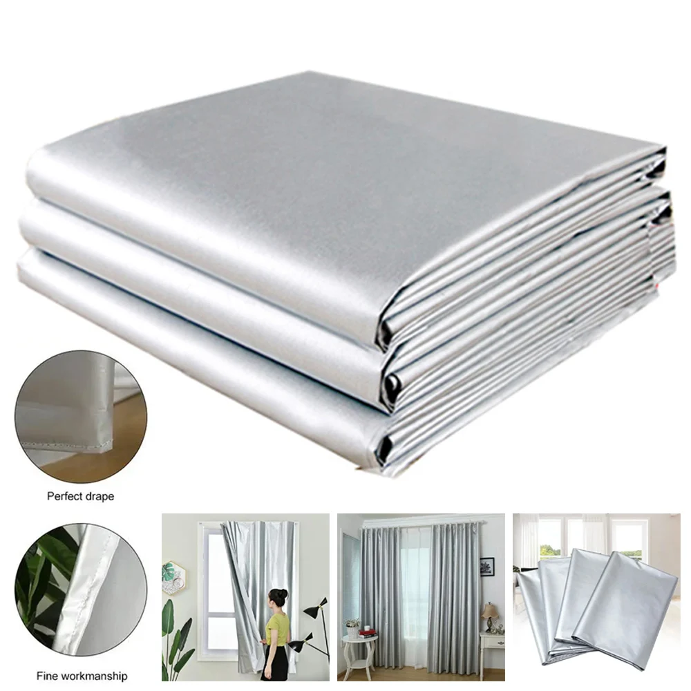 Waterproof Blackout Curtains High Shading Protection Living Room Partition Window Bedroom Hook Curtain 1 Panel Silvery