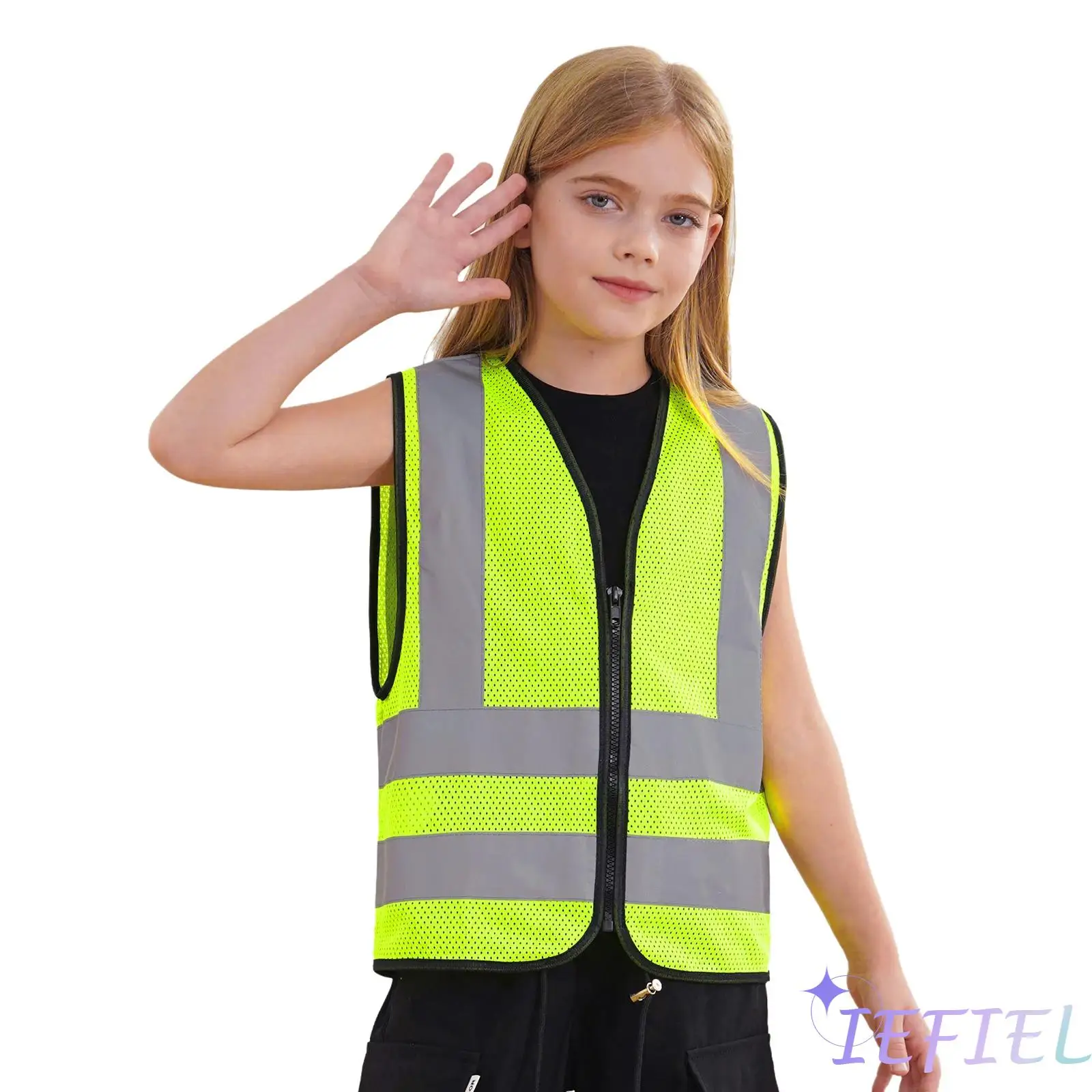 Gilet de protection unisexe avec fermeture éclair pour enfant, vêtement de sécurité, pour travailleurs de la construction, trafic, haute visibilité, pour l'école et l'extérieur