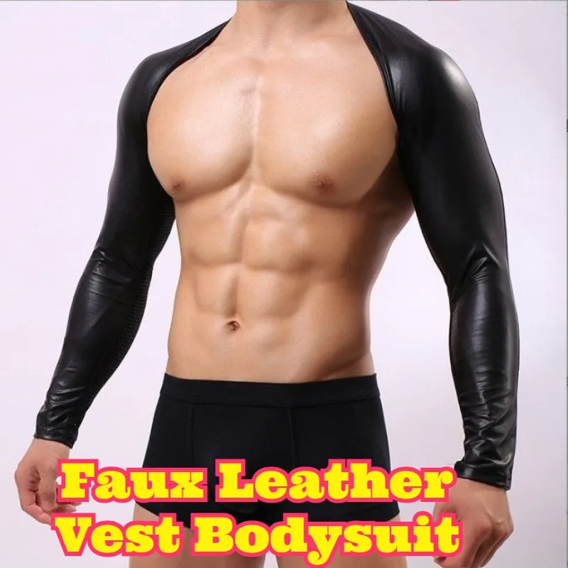 

Мужской облегающий боди-жилет из искусственной кожи, черный, дышащий, с короткими рукавами, удобный, для спорта и сценических выступлений