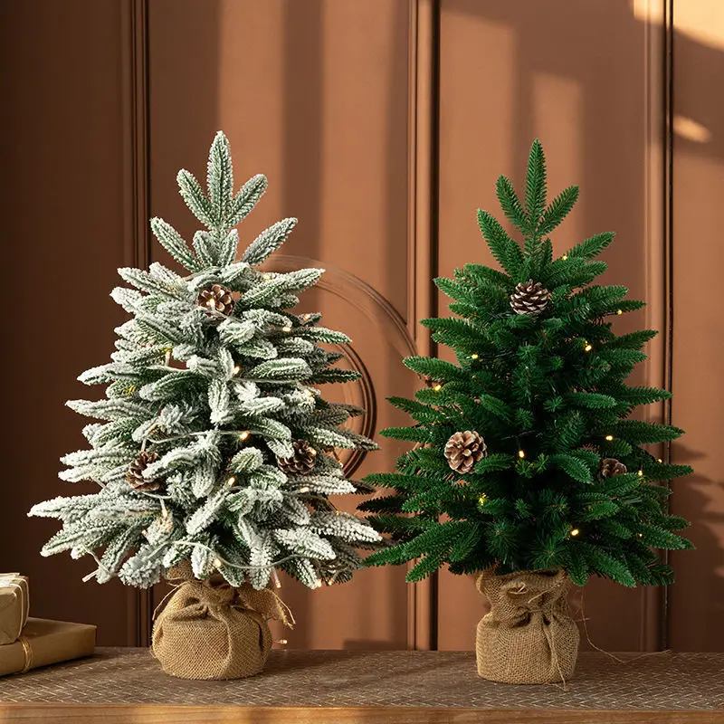 Green Christmas Tree Mixed Leaf Snow Tree Decoration Simplicity Living Room Household Luxury Tabletop Creative Mini Decorations