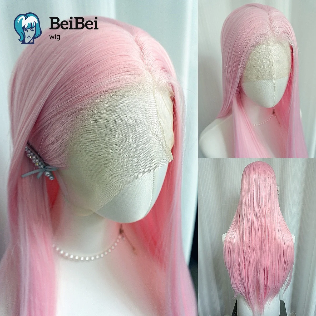 

Sakura Pink Synthetic Lace Wig Lolita Wigs for Women Free Parting Glueless Hair Wigs Long Straight Lace Front Wig for Cosplay