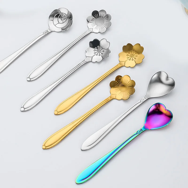 410 stainless steel meal flower spoon creative chrysanthemum flower spoon coffee dessert mixed spoon