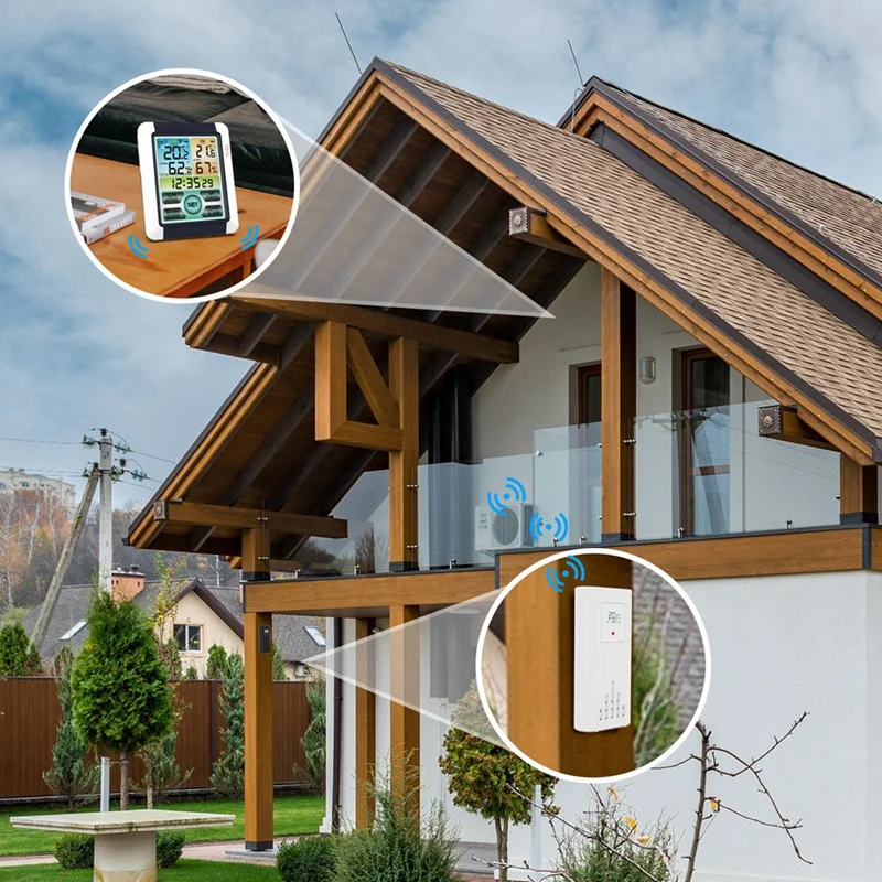 Wireless Temperature Humidity Sensor LCD Digital Screen Temperature Sensor With Clock Function Fit For Home Indoor Outdoor