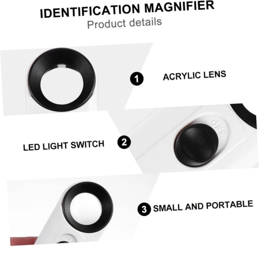 แว่นขยายมือถือ 40X พร้อมไฟ LED สองดวงตรวจสอบชิ้นส่วนอิเล็กทรอนิกส์เครื่องมือนาฬิกา HD แว่นขยาย