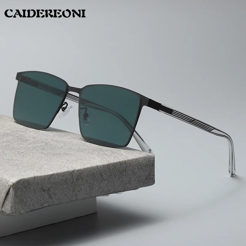 CAIDERONI Classic Square Frame Polarized Men's Sunglasses Driving Glare Protection Metal Unisex Customizable Prescriptions 89003