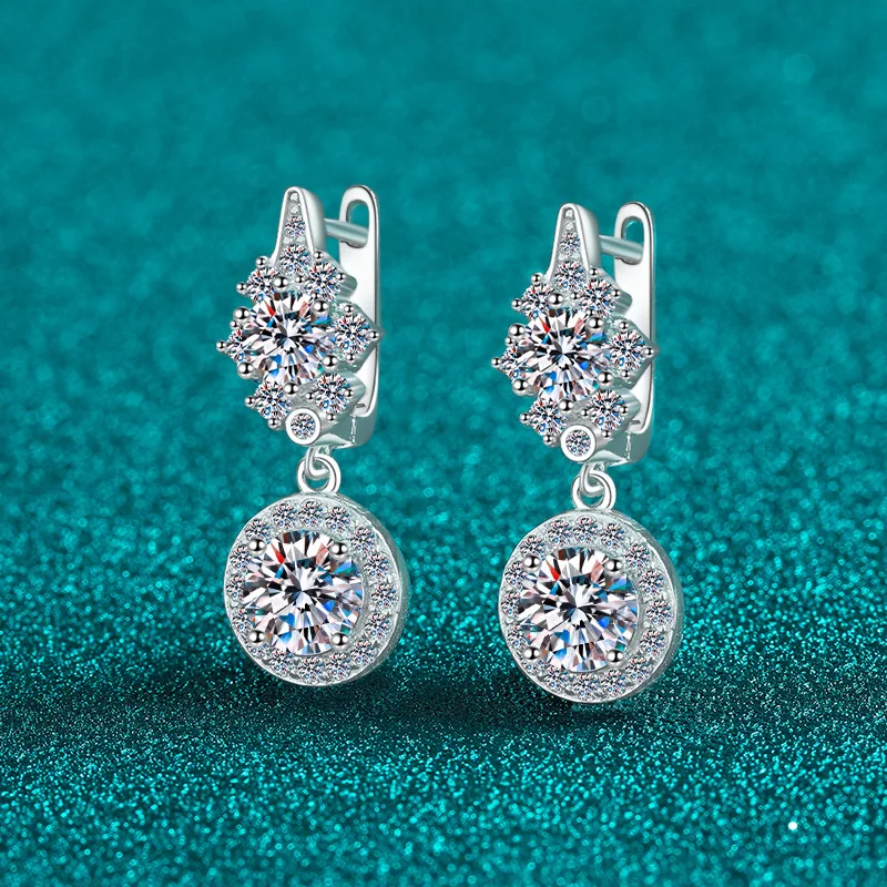 

Platinum Pt950 5 Carat Moissanite Round Drop Earrings Engagement Wedding Daily Work Party Travel Luxurious Gift For Women