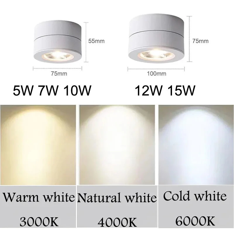 Led Down Light Cob Spot Light 5w 7w 10w 12w 15w 360 ° Rotating Folding Led Ceiling Light Spot Light Background Wall Lighting