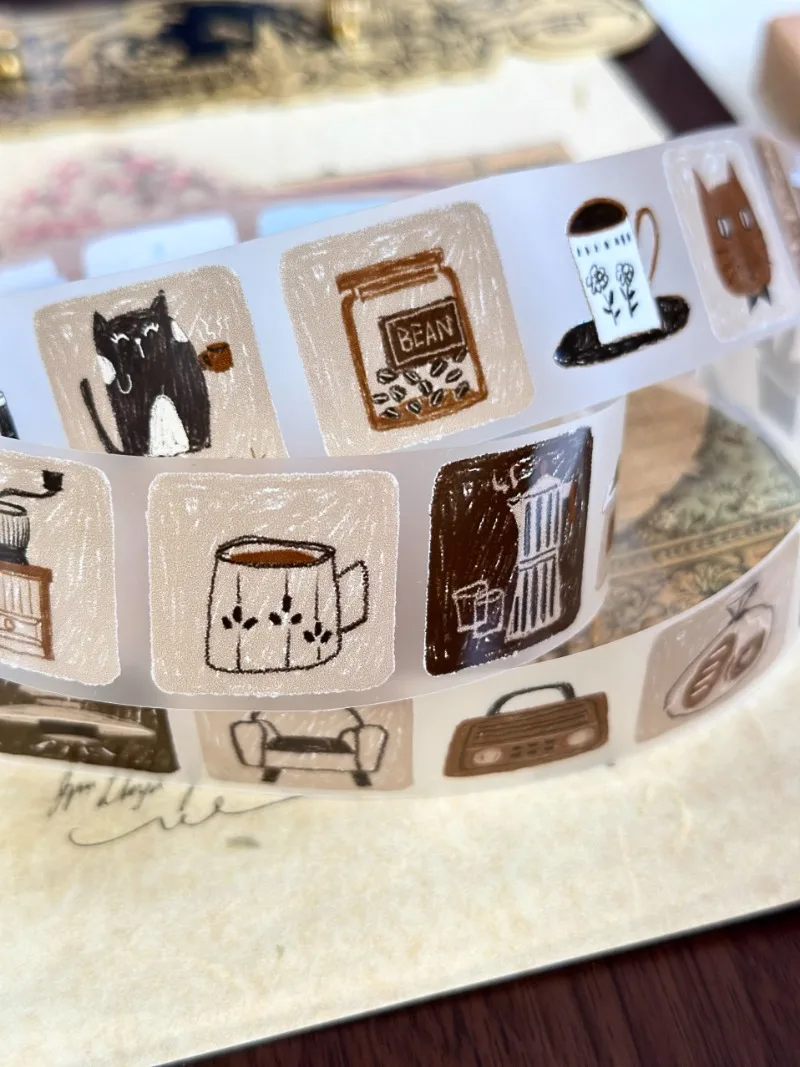 Slow Life With Coffee Matte PET Washi Tapes Craft Supplies DIY Scrapbooking Card Making Decorative Plan Sticker