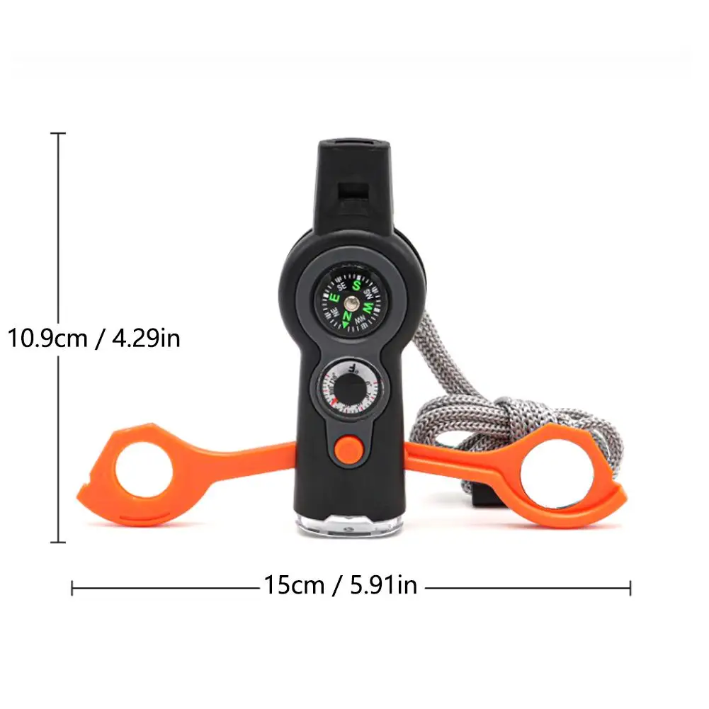 7 in 1 Survival Whistle Outdoor Multifunctional Whistle With Compass Thermometer Referee Whistle Camping Hiking Equipment Tools