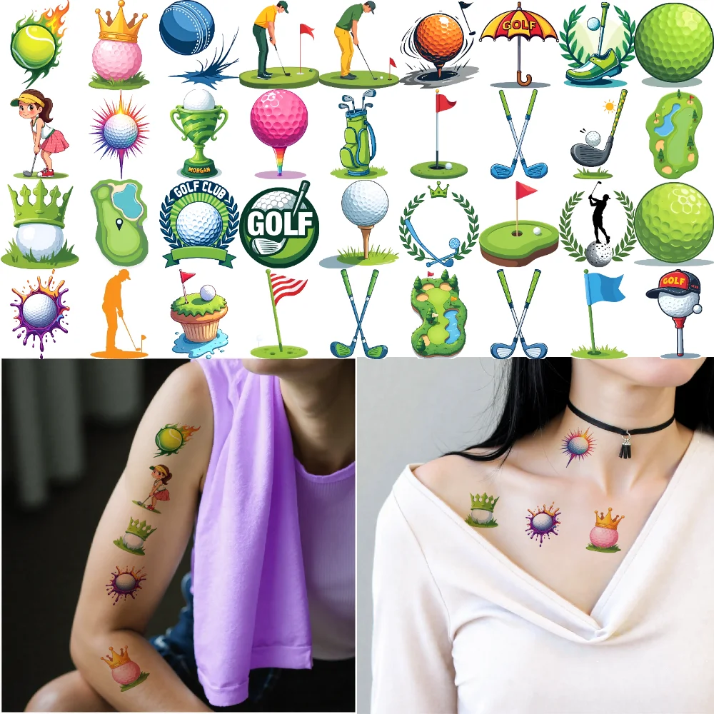 54 قطعة من ملصقات الجولف المؤقتة، ملصقات الجولف الكرتونية، ملصقات الوشم المؤقتة لأكتاف الكبار