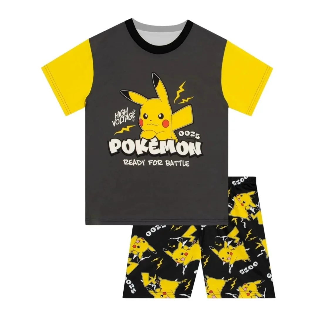 Potdemiel Pikachu Ready To Battle Pajama Ensemble t-shirt et short imprimé sur toute la surface pour garçons et filles, été, séchage rapide, doux, confortable, léger
