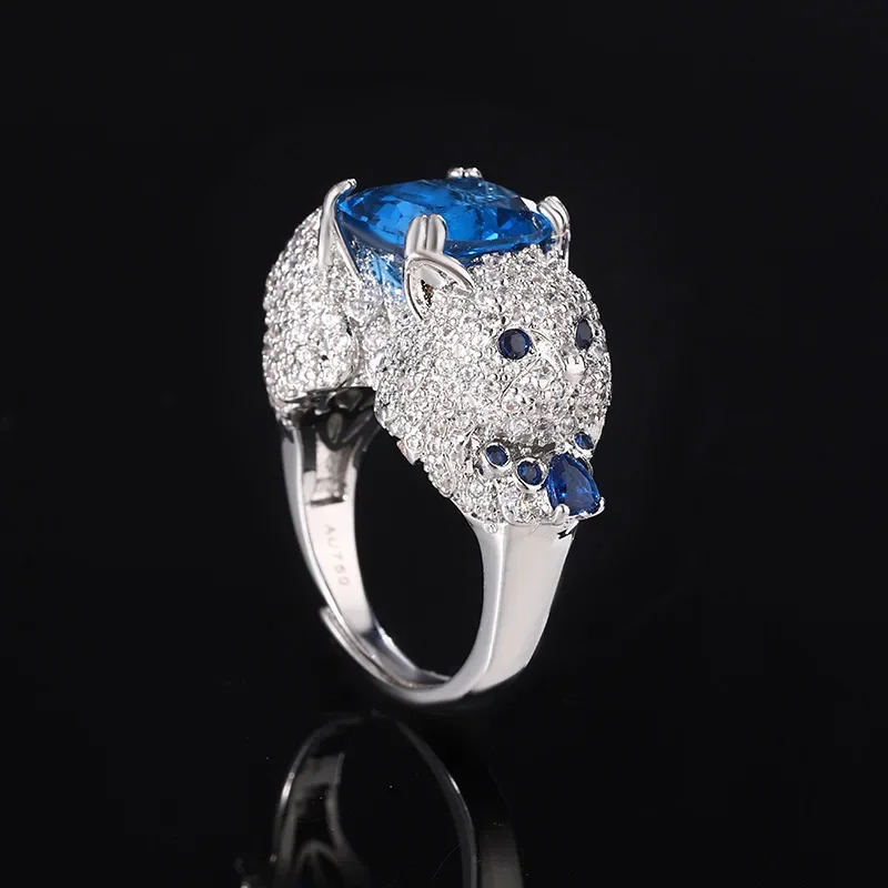 

Adjustable Silver Leopard Ring with Blue Crystal 10*12mm Top Stone Trendy Fashion Jewelry for Ideal Women's Fashion Jewelry