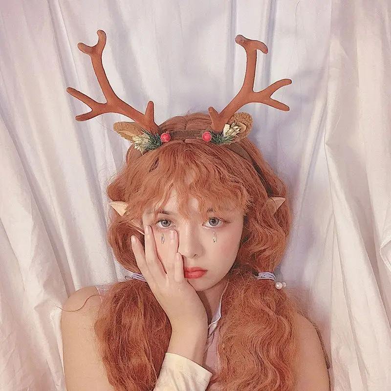 Cisas أغطية الرأس الزخرفية قزم قبعة الغزلان قرن الوعل هيرباند مهرجان لطيف نظام الغابات الرنة أغطية الرأس مجوهرات هدية صغيرة #2