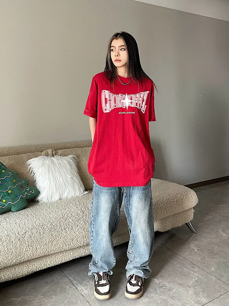 Y2K Korean Vintage Streetwear Star Kpop Acubi Harajuku Egirl Short Sleeve T-Shirts Grunge Aesthetics Oversized Tees Tops Clothes