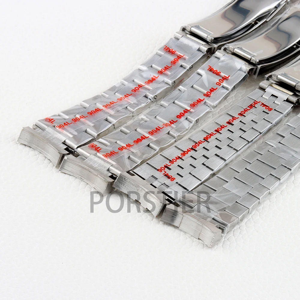 20MM Strap Silver Presidential Oyster Bracelet Soild Stainless Steel Glide Lock Clasp Wristband for Sub Log NH34 NH35 Watch Case