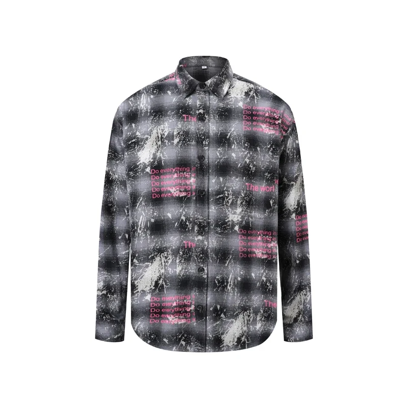 Soiled Letter Text Print Plaid Long Sleeve Shirt Men Women Autumn High Quality High Street Office Casual Shirt V-shape