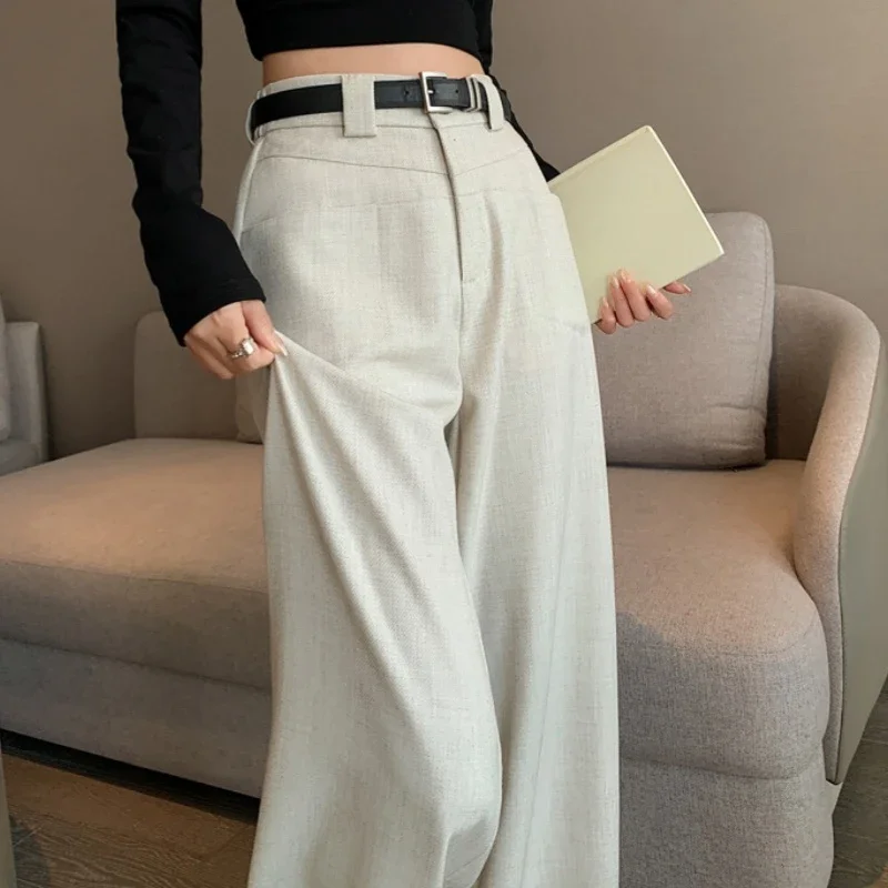 

2025 New Spring Summer Cotton and Linen Loose Women's Wide Leg Full Pants High Waist Female Elegant Straight Casual Trousers